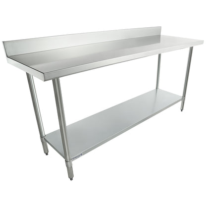 72" x 24" Standard Duty Work Table 18 Gauge Stainless Steel with 4" Backsplash and Galvanized Undershelf, NSF Work Table, 63" - 72", Stainless Steel Top Empura