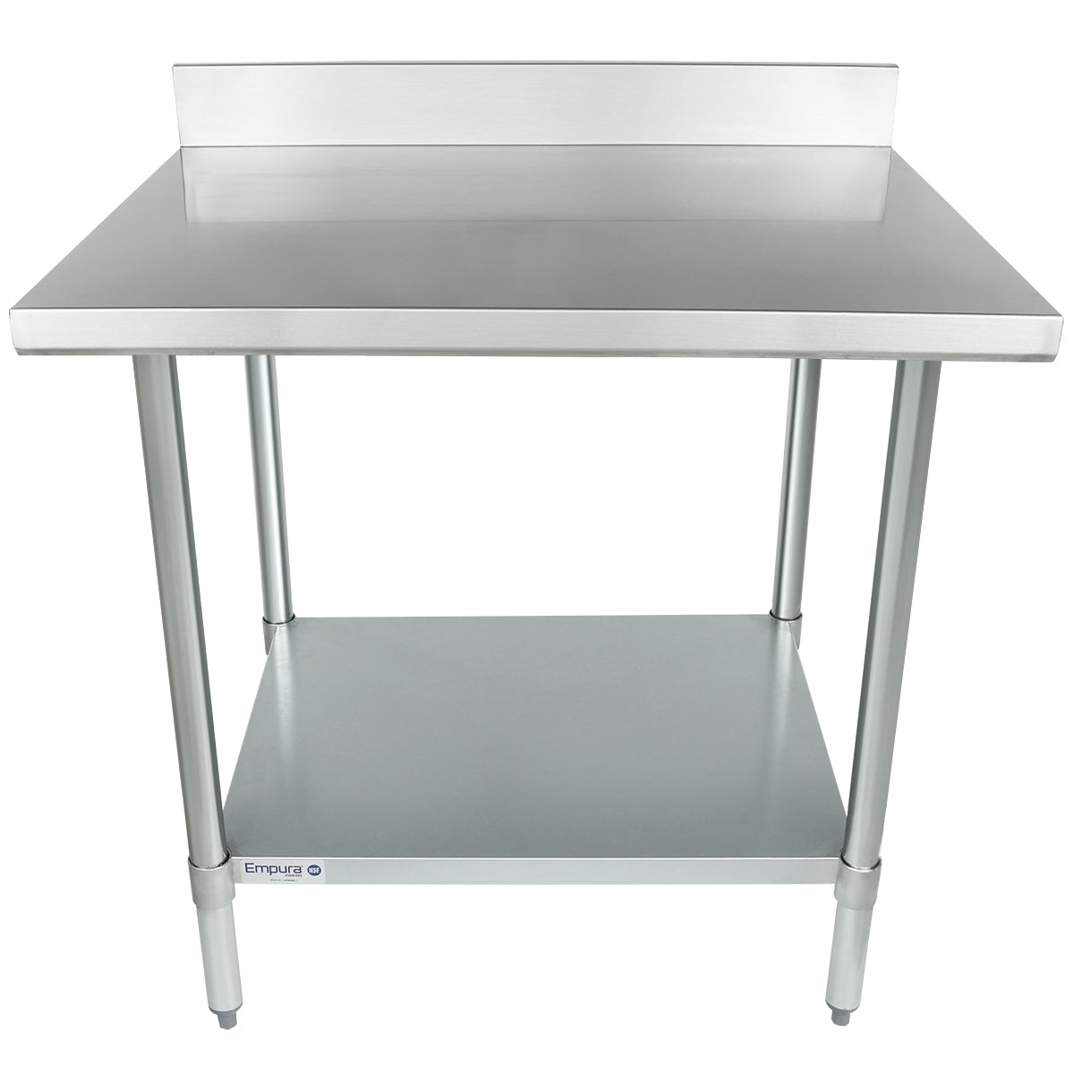 Empura 36" x 30" 18-Gauge 304 Stainless Steel Commercial Work Table with 4" Backsplash Galvanized Legs and Undershelf