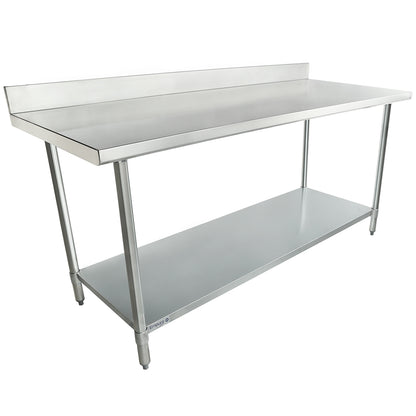 72" x 30" Standard Duty Work Table 18 Gauge Stainless Steel with 4" Backsplash and Galvanized Undershelf, NSF Work Table, 63" - 72", Stainless Steel Top Empura