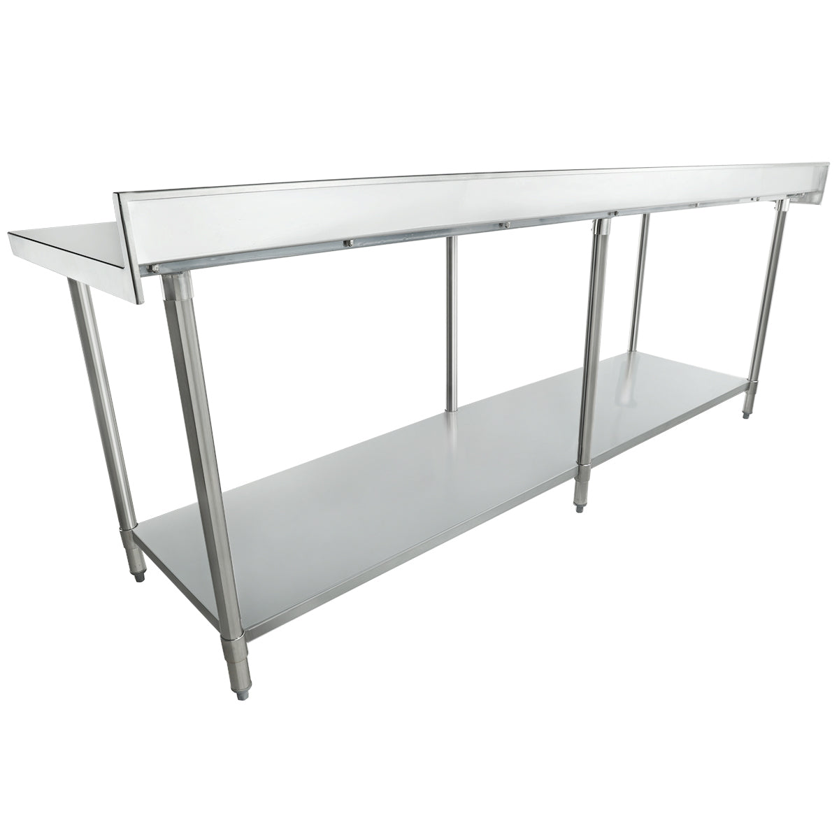 Empura 96" x 30" 18-Gauge 304 Stainless Steel Commercial Work Table with 4" Backsplash Galvanized Legs and Undershelf