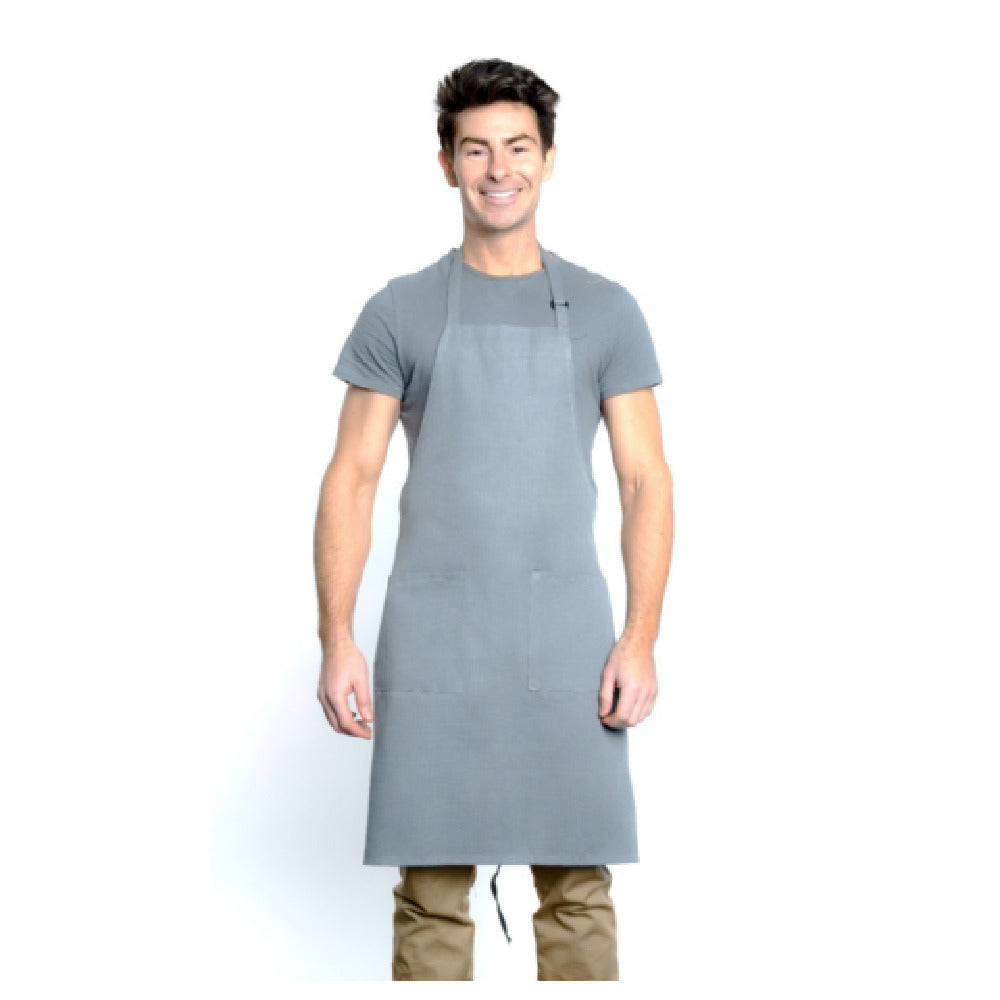 32" Poly-Cotton Gray Bib Apron with 2 Front Pockets