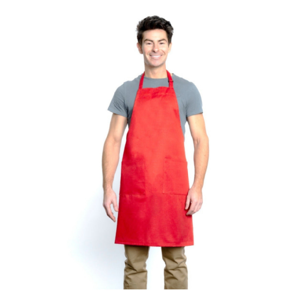 32" Poly-Cotton Red Bib Apron with 2 Front Pockets