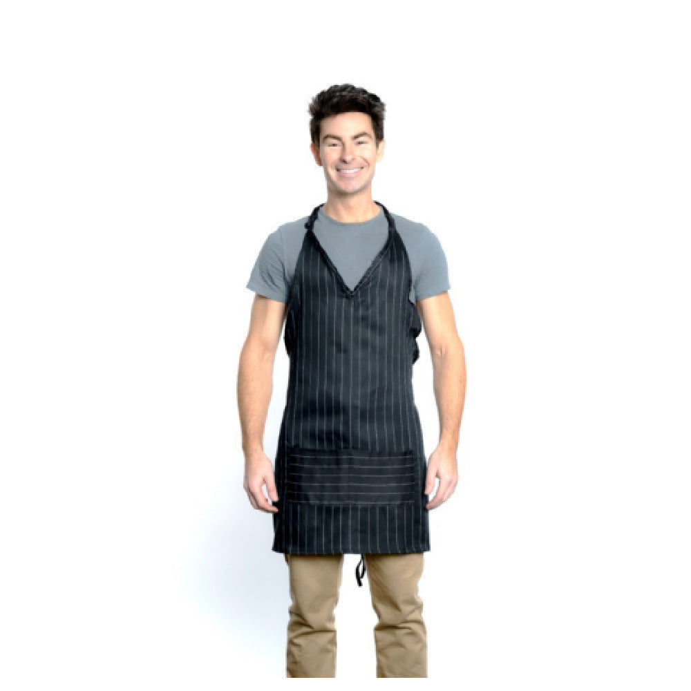 32" Poly-Cotton Pin Stripe Tuxedo Bib Apron with 2 Front Pockets