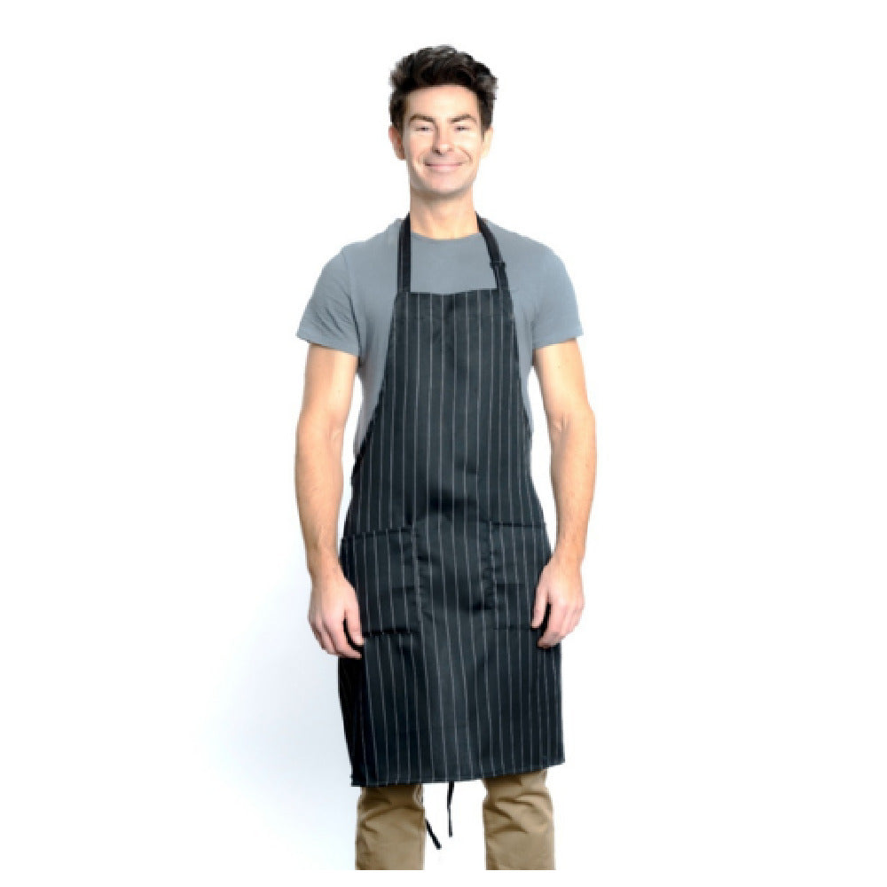 32" Poly-Cotton Pin Stripe Bib Apron with 2 Front Pockets