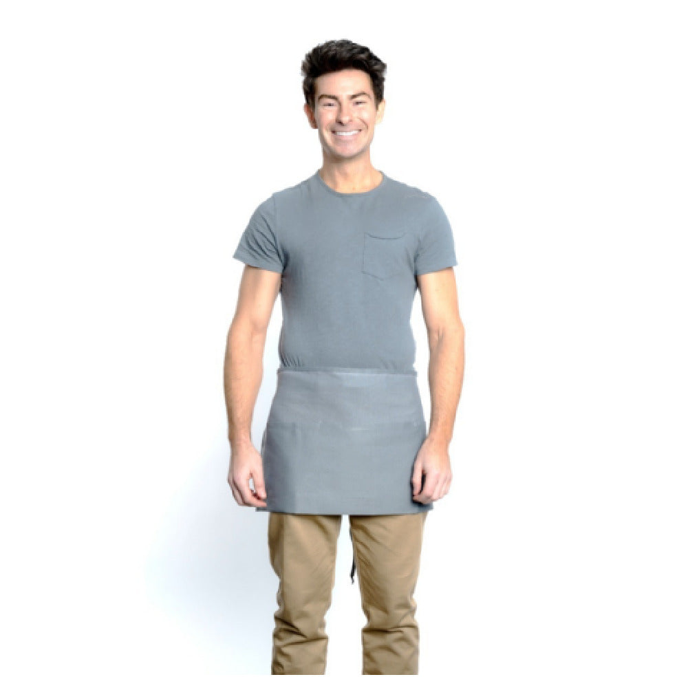 12" Gray Poly-Cotton Blend Waist Apron with 3 Pockets