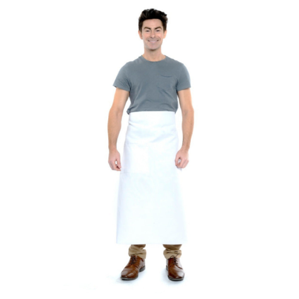 34" White Poly-Cotton Blend Waist Apron with 2 Pockets Poly-Cotton