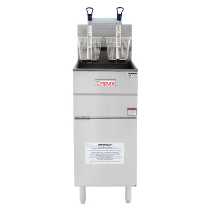 40 lb. Natural Gas Commercial Stainless Steel Floor Fryer - 90,000 BTU Fryer, Gas, Floor Model, Full Pot Empura