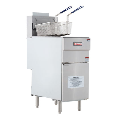 40 lb. Natural Gas Commercial Stainless Steel Floor Fryer - 90,000 BTU Fryer, Gas, Floor Model, Full Pot Empura