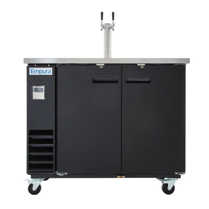 49" Double Tap Commercial Kegerator Beer Dispenser - Black Powder-Coated Steel, Holds (2) 1/2 Kegs Draft Beer Dispensing Tower Empura