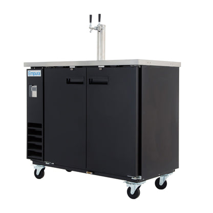 49" Double Tap Commercial Kegerator Beer Dispenser - Black Powder-Coated Steel, Holds (2) 1/2 Kegs Draft Beer Dispensing Tower Empura