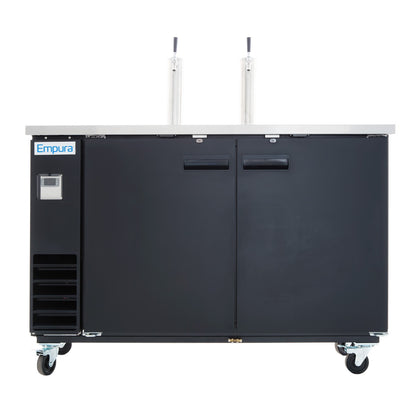 49" Dual Single Tap Commercial Kegerator Beer Dispenser - Black Powder-Coated Steel, Holds (2) 1/2 Kegs Draft Beer Dispensing Tower Empura