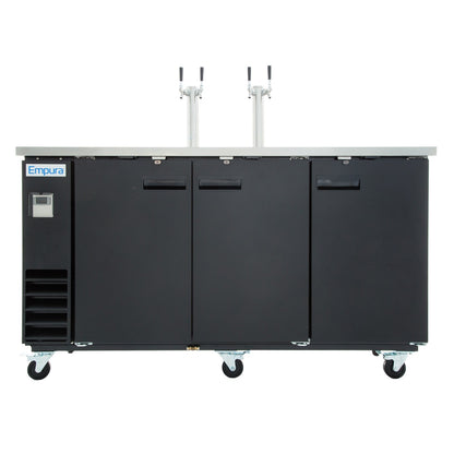 73" Dual Double Tap Commercial Kegerator Beer Dispenser - Black Powder-Coated Steel, Holds (3) 1/2 Kegs Draft Beer Dispensing Tower Empura