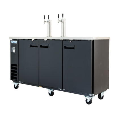 73" Dual Double Tap Commercial Kegerator Beer Dispenser - Black Powder-Coated Steel, Holds (3) 1/2 Kegs Draft Beer Dispensing Tower Empura
