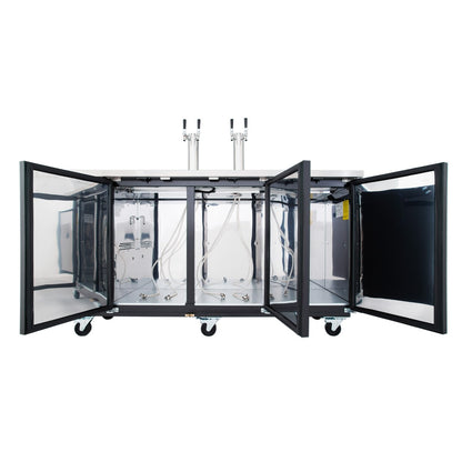 73" Dual Double Tap Commercial Kegerator Beer Dispenser - Black Powder-Coated Steel, Holds (3) 1/2 Kegs Draft Beer Dispensing Tower Empura