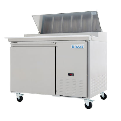 47" 1 Door Commercial Refrigerated Stainless Steel Pizza Prep Table Refrigerated Counter, Pizza Prep Table Empura
