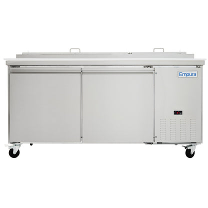 71" 2 Door Commercial Refrigerated Stainless Steel Pizza Prep Table Refrigerated Counter, Pizza Prep Table Empura