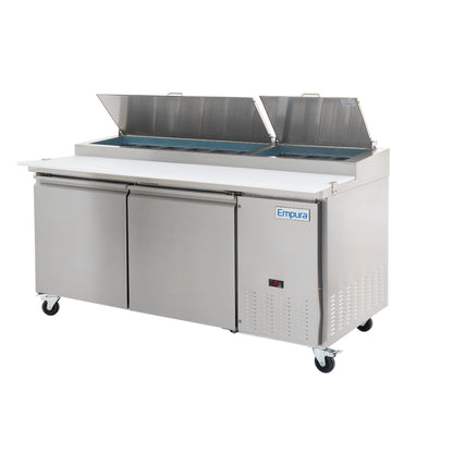 71" 2 Door Commercial Refrigerated Stainless Steel Pizza Prep Table Refrigerated Counter, Pizza Prep Table Empura