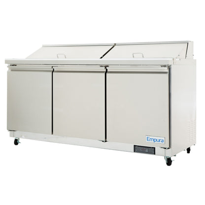 72" 3 Door Commercial Refrigerated Sandwich and Salad Prep Table Refrigerated Counter, Sandwich / Salad Unit Empura