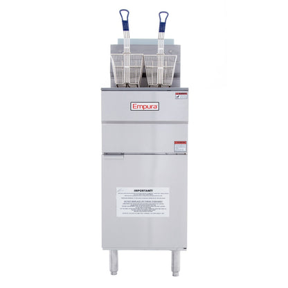 50 lb. Natural Gas Commercial Stainless Steel Floor Fryer - 120,000 BTU Fryer, Gas, Floor Model, Full Pot Empura