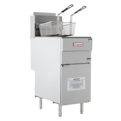 50 lb. Natural Gas Commercial Stainless Steel Floor Fryer - 120,000 BTU Fryer, Gas, Floor Model, Full Pot Empura