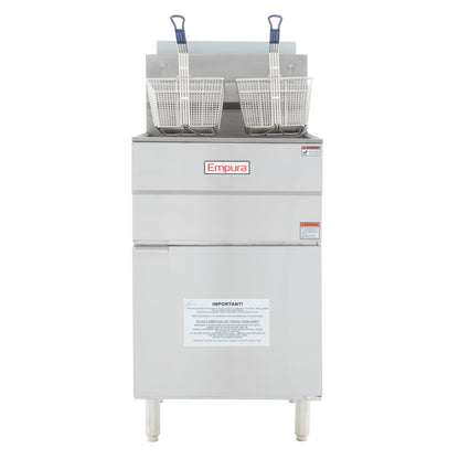 80 lb. Liquid Propane Commercial Stainless Steel Floor Fryer - 150,000 BTU Fryer, Gas, Floor Model, Full Pot Empura