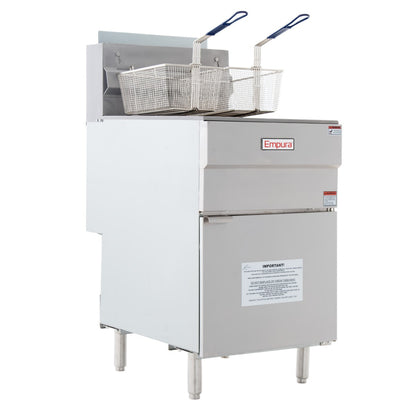 80 lb. Liquid Propane Commercial Stainless Steel Floor Fryer - 150,000 BTU Fryer, Gas, Floor Model, Full Pot Empura