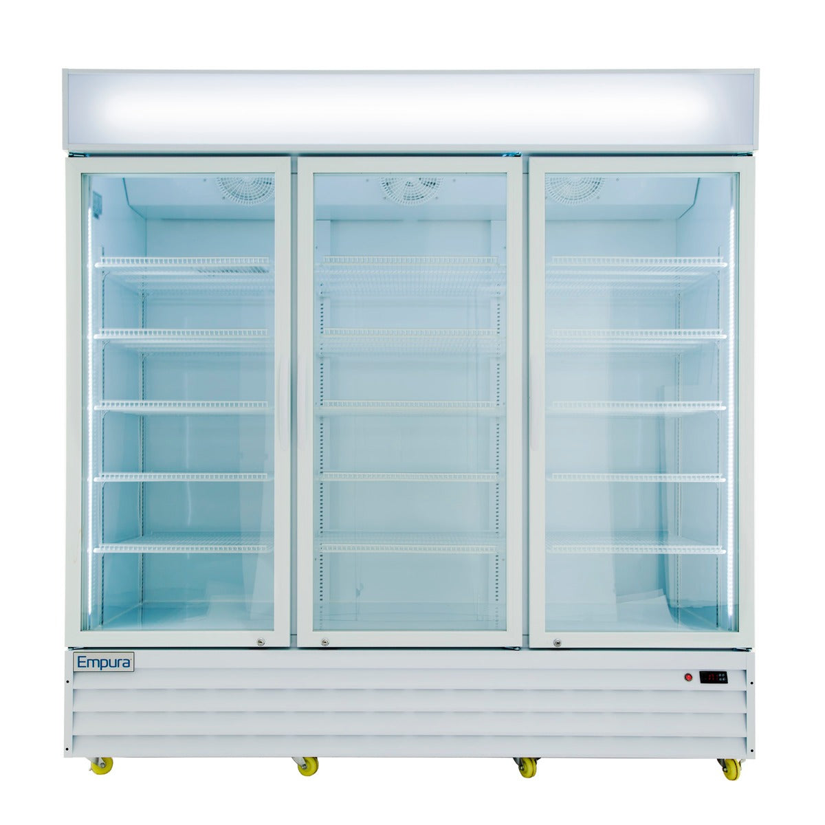 Empura EGM-75W 78.2" Wide Three-Section White Swinging Glass Door Merchandiser Refrigerator With 3 Doors, 75 Cubic Ft, 115 Volts