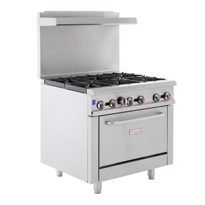 36" 6 Burner Commercial Liquid Propane Range with Oven Base - 211,000 BTU Range, 36" Restaurant, Gas Empura