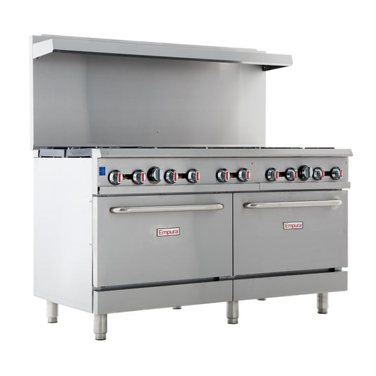 Empura EGR-60_LP 60" Stainless Steel Commercial Gas Range with Two Ovens, 10 Burners - Liquid Propane Gas, 360,000 BTU