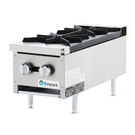 Empura EMHP2-HD 12" Stainless Steel Heavy Duty Gas Hot Plate With 2 Burners, 60,000 BTU