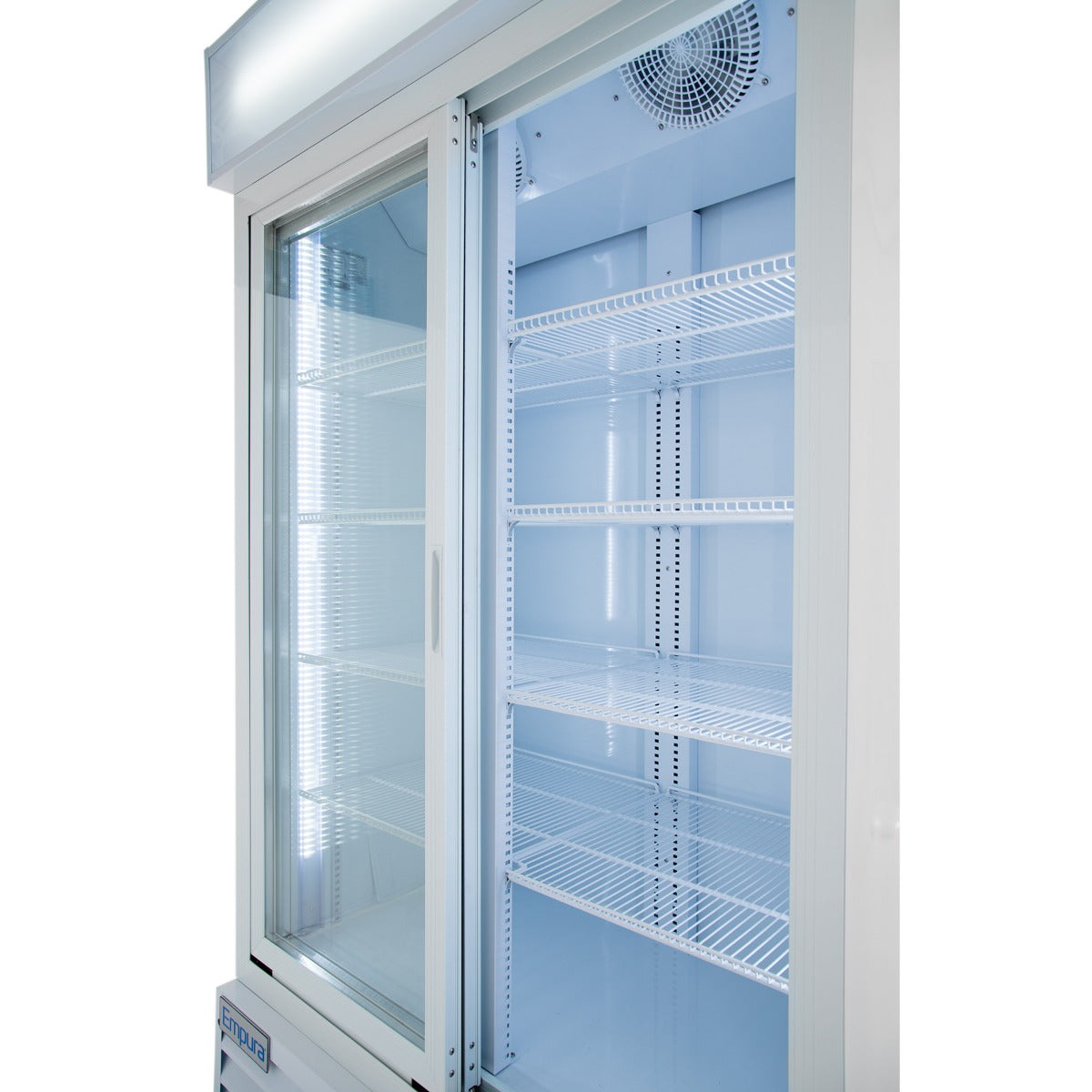 Empura ESM-36W 44.5" White Sliding Glass Door Merchandiser Refrigerator With 2 Doors, 36 Cubic Ft, 115 Volts