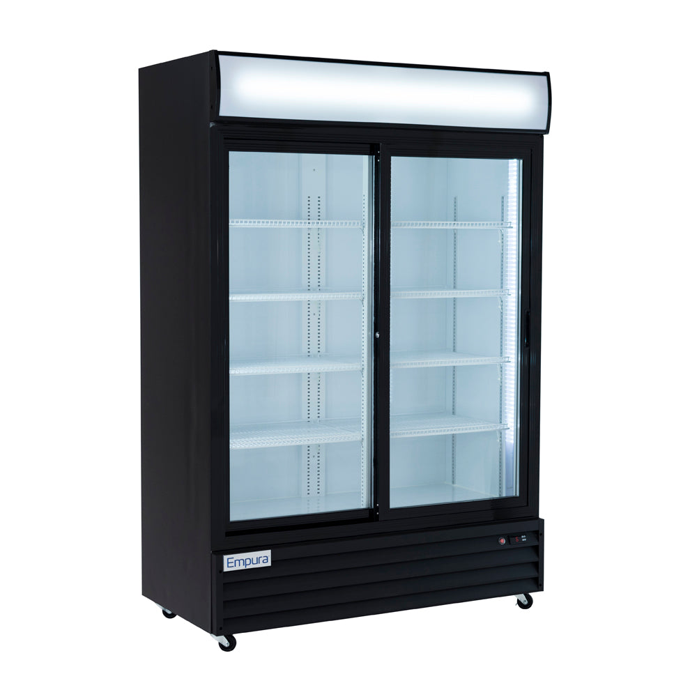 Empura ESM-42B 52.3" Black Sliding Glass Door Merchandiser Refrigerator With 2 Doors, 42 Cubic Ft, 115 Volts