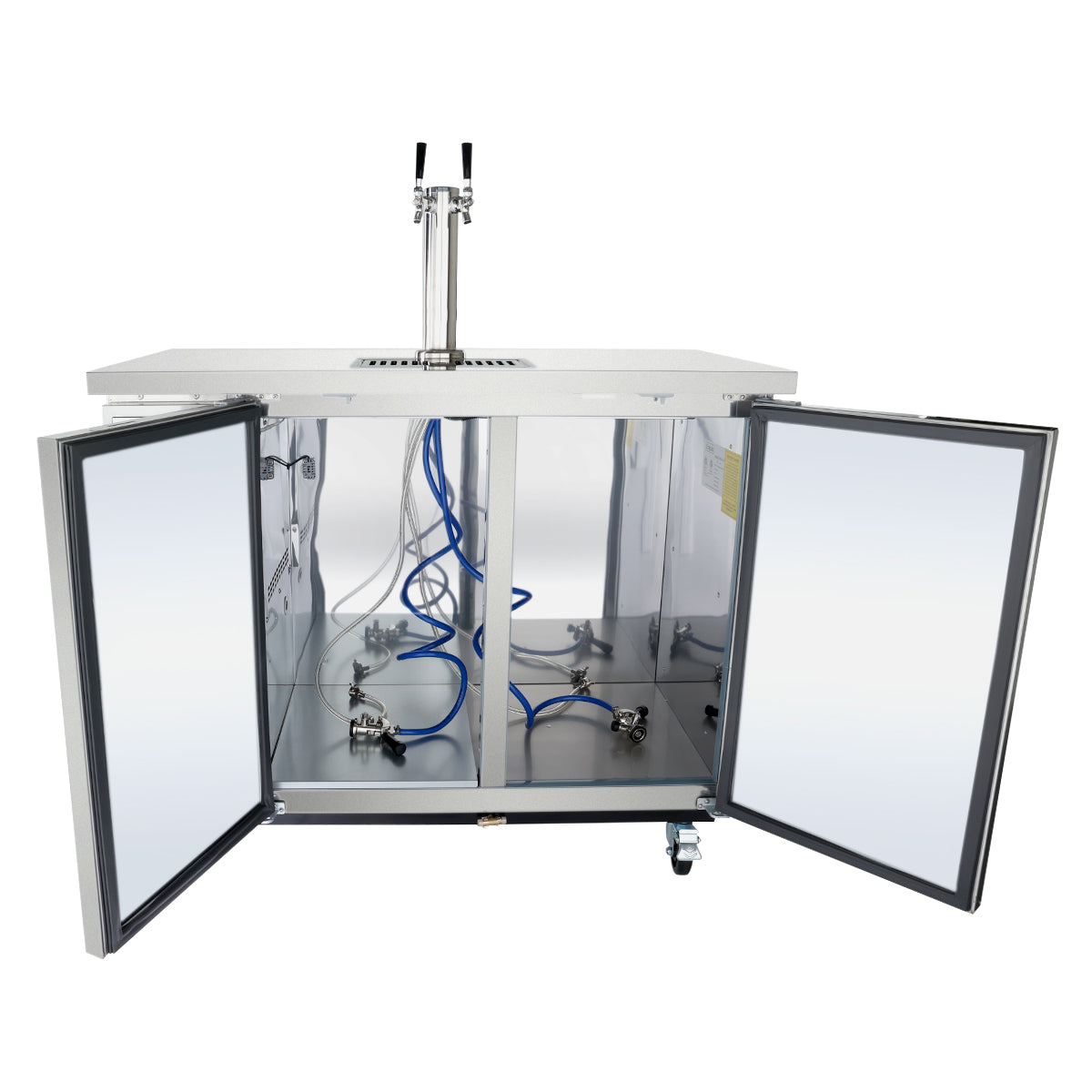 49" Double Tap Commercial Kegerator Beer Dispenser - Stainless Steel, Holds (2) 1/2 Kegs