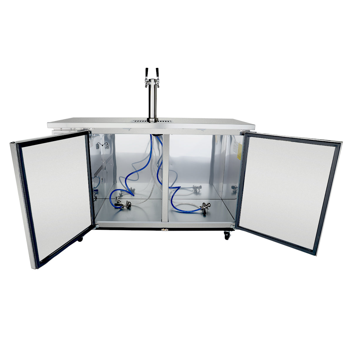 61" Double Tap Commercial Kegerator Beer Dispenser - Stainless Steel, Holds (2) 1/2 Kegs