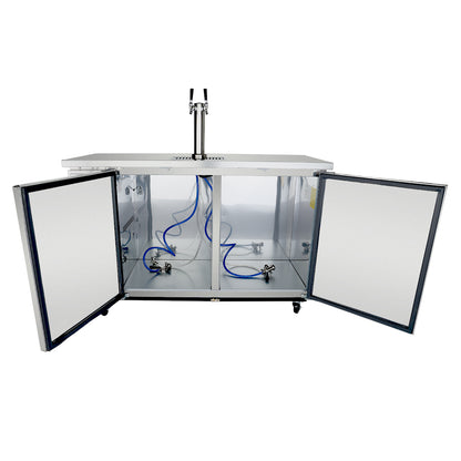 61" Double Tap Commercial Kegerator Beer Dispenser - Stainless Steel, Holds (2) 1/2 Kegs