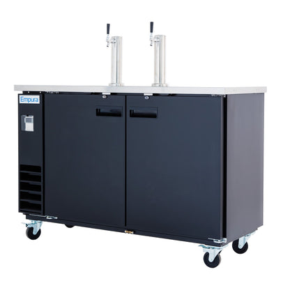 49" Dual Single Tap Commercial Kegerator Beer Dispenser - Black Powder-Coated Steel, Holds (2) 1/2 Kegs Draft Beer Dispensing Tower Empura