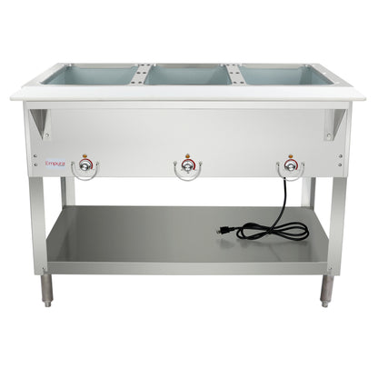 Three Pan Open Well Stainless Steel Electric Steam Table - 120V