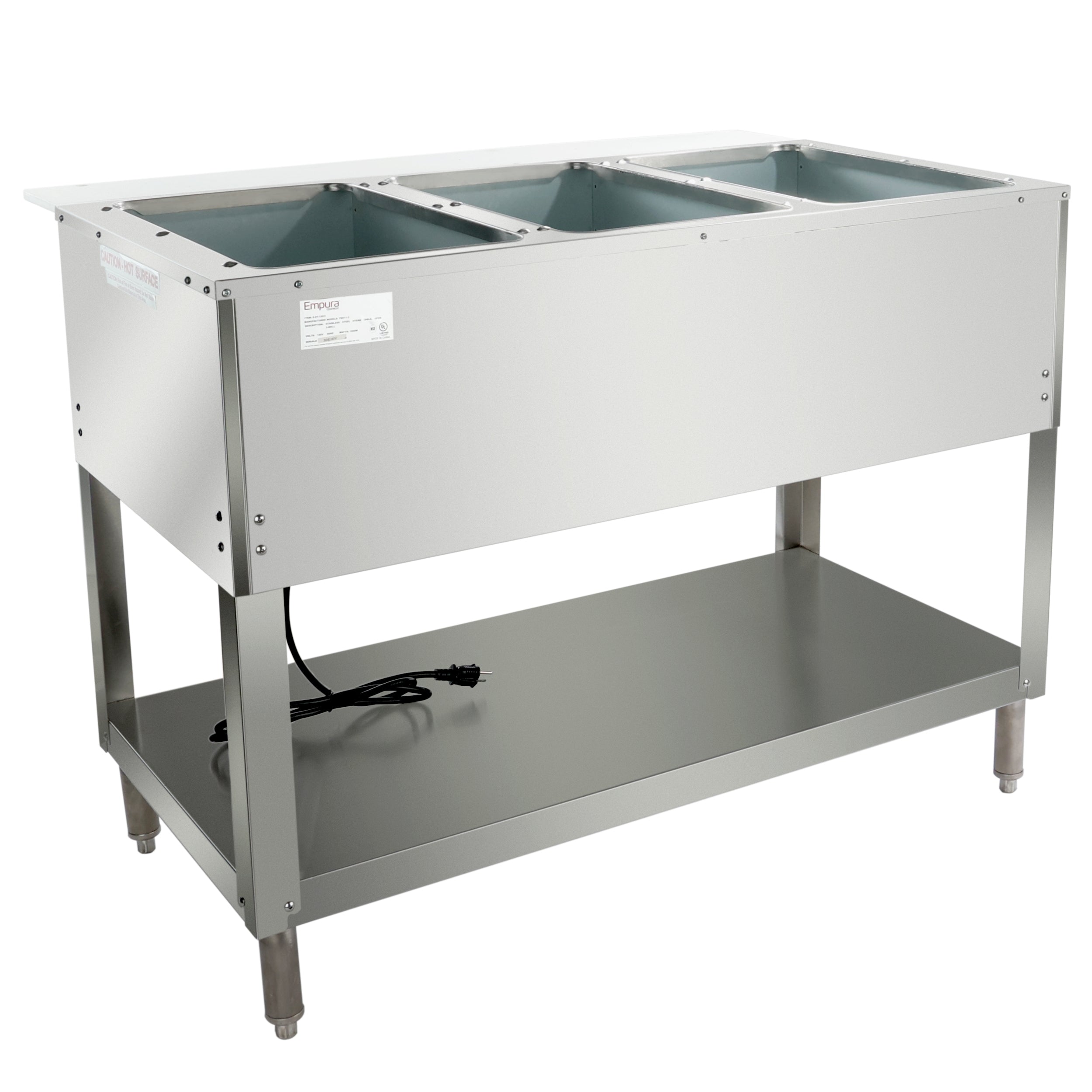 Three Pan Open Well Stainless Steel Electric Steam Table - 120V