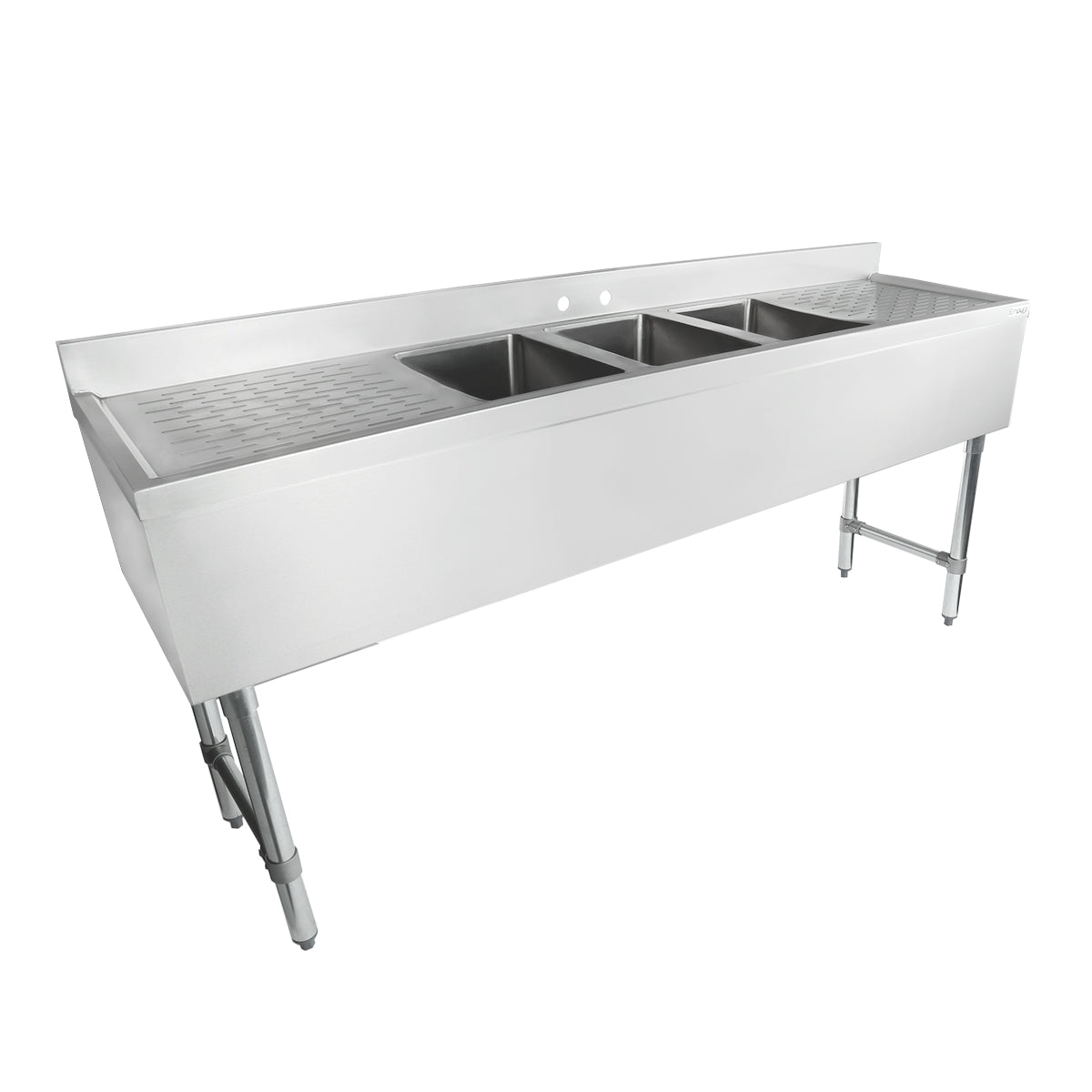 72" 18-Gauge Stainless Steel 3 Compartment Commercial Underbar Sink with Galvanized Legs, 2 Drainboard - 10" x 14" x 10" Bowl, NSF Underbar Sink Units Empura