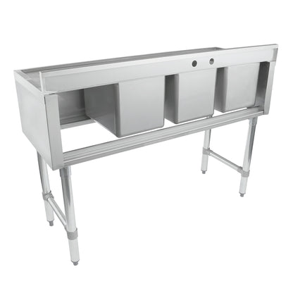 48" 18-Gauge Stainless Steel 3 Compartment Commercial Underbar Sink with Galvanized Legs, Right Drainboard - 10" x 14" x 10" Bowl, NSF Underbar Sink Units Empura