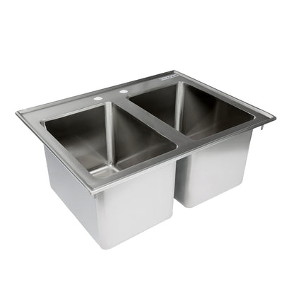 10" x 14" x 10" 16 Gauge Stainless Steel Commercial Two Compartment Drop-In Sink, NSF Sink, Drop-In Empura