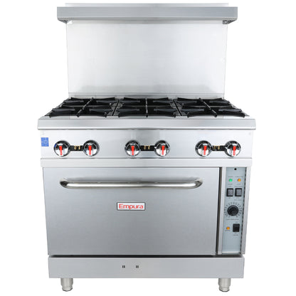 36" 6 Burner Commercial Liquid Propane Range with Convention Oven Base - 211,000 BTU Range, 36" Restaurant, Gas Empura