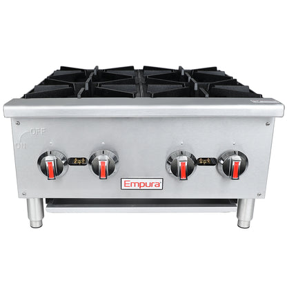 24" 4 Burner Commercial Gas Hot Plate with Cast Iron Grates - 100,000 BTU Hotplate, Countertop, Gas Empura