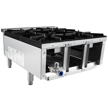 24" 4 Burner Commercial Gas Hot Plate with Cast Iron Grates - 100,000 BTU Hotplate, Countertop, Gas Empura