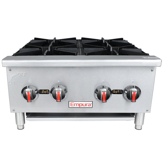 Empura EHP-4 24" Stainless Steel Heavy Duty Natural Gas Hot Plate with Four Burners, 100,000 BTU