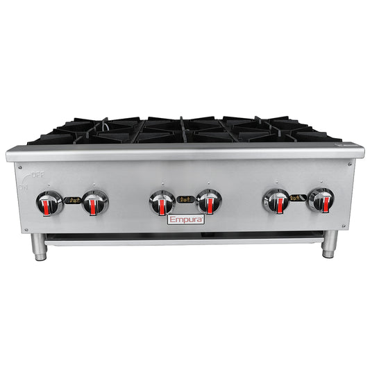 Empura EHP-6 36" Stainless Steel Heavy Duty Natural Gas Hot Plate with Six Burners, 150,000 BTU