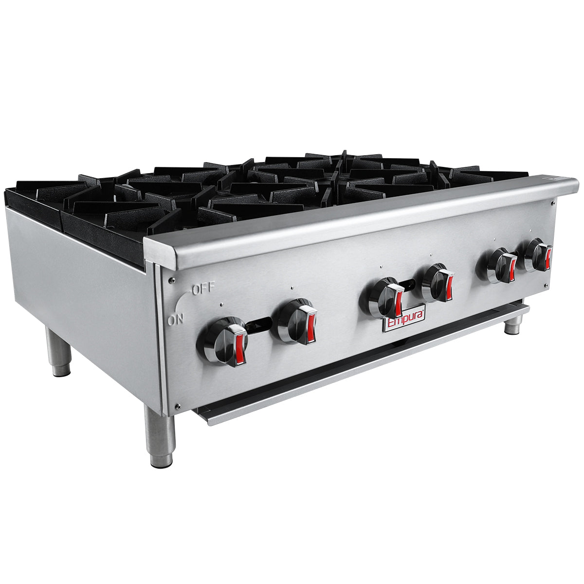 Empura EHP-6 36" Stainless Steel Heavy Duty Natural Gas Hot Plate with Six Burners, 150,000 BTU