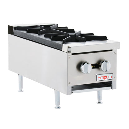12" 2 Burner Commercial Gas Heavy Duty Countertop Hot Plate - 60,000 BTU
