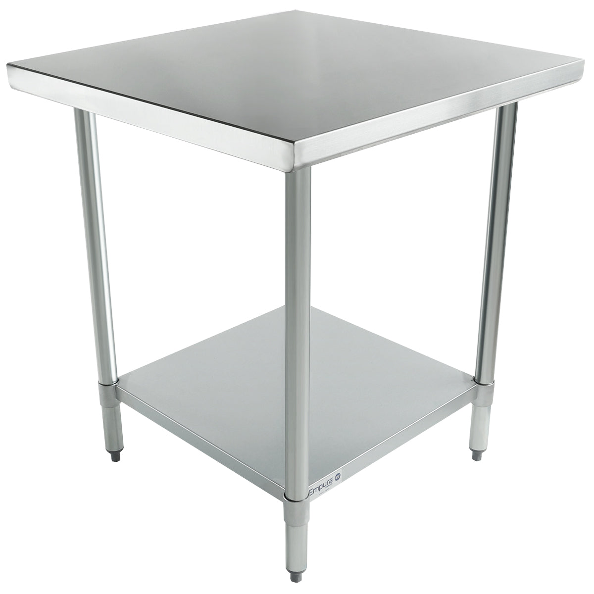 Empura 30" x 30" 18-Gauge 430 Stainless Steel Commercial Work Table with Flat Top Galvanized Legs and Undershelf