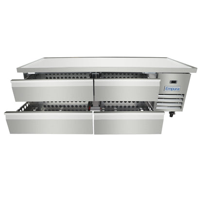 74" 4 Drawer Refrigerated Commercial Chef Base - 6" Depth Pan